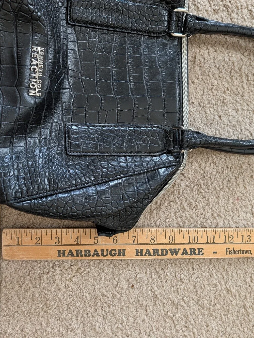 Kenneth Cole Reaction Black Croc-Embossed Satchel Bag